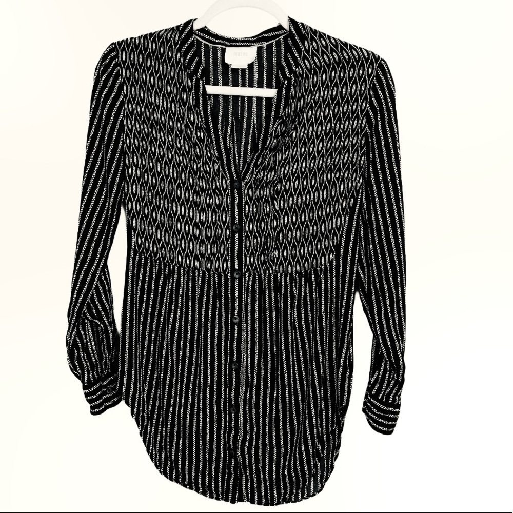 Anthropologie Maeve Black White Button Up Blouse - Picture 2 of 8